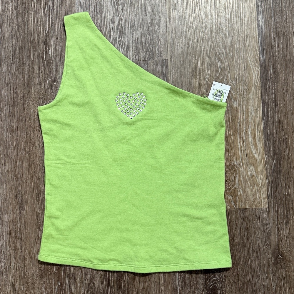 NWT Hollister Green One-Shoulder Top with Heart Detail
